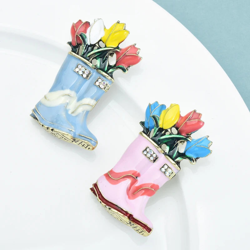 PENDRA Rainbloom Flower Rain Boot Brooch