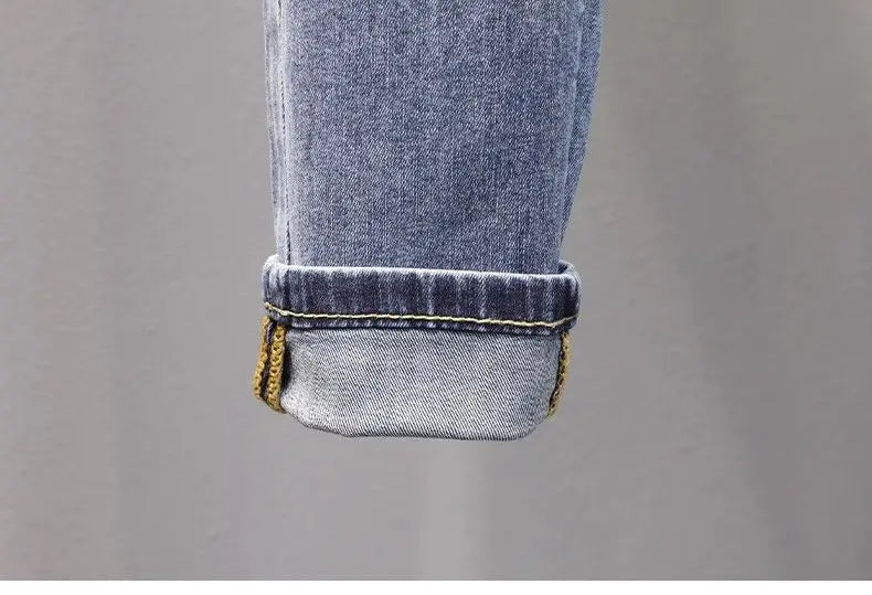 Spring and Autumn 2025 Elastic Slim Small Foot Jeans Men's Korean Trendy Versatile Luxury Clothing Trendy Graffiti Printed Pants
