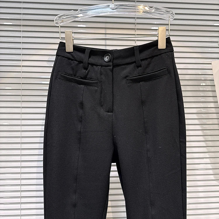 PENDRA Bowback High Waist Straight PU Leather Pants