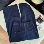 Deep blue wide leg casual pants women's autumn and winter 2025 new loose thick fashion versatile striped straight leg pants