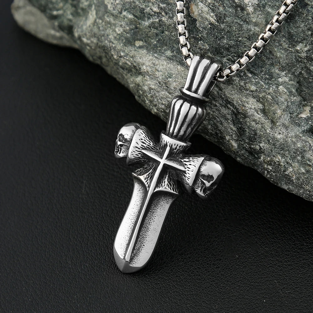 PENDRA Skullblade Punk Skull Sword Pendant Necklace