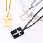 Men Necklaces, Cross Cut Out Pendant, Stainless Steel Small Dog Tag Necklace, Christ Religion Jewelry