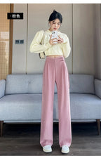 Corduroy pants women autumn and winter new Chinese style buckle casual thick solid color versatile wide leg pants