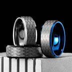 Fish Scale Pattern Luxury Laser Engrave Tungsten Steel Men Rings Punk Rock Women Wedding Jewelry Accessories Gift Wholesale