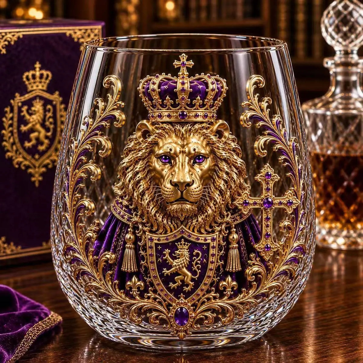 3D Crown Lion Drinking Glass Vintage Royal Style Whiskey Cup Creative Bar Tumbler for Home Party Gift Collection