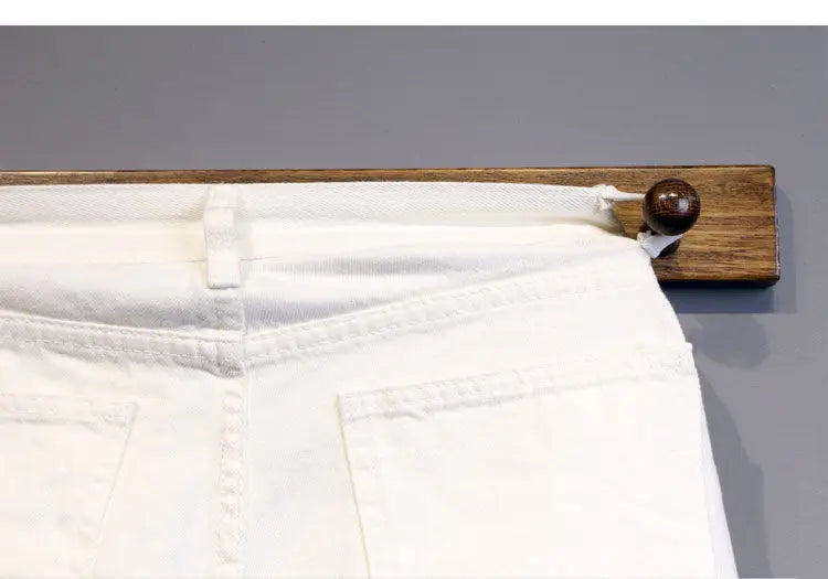 Summer Thin Luxury Designer Slim-Fit Men's Jeans Shorts Boyfriend White Color Striped Street Wear Cotton Casual Short Trousers