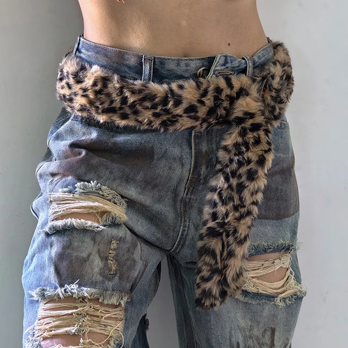 Leopard Print Plush Belt Fashionable Warm Hip-Hop Adjustable Accessories Jeans Belt Personalized Dirty Style Belt