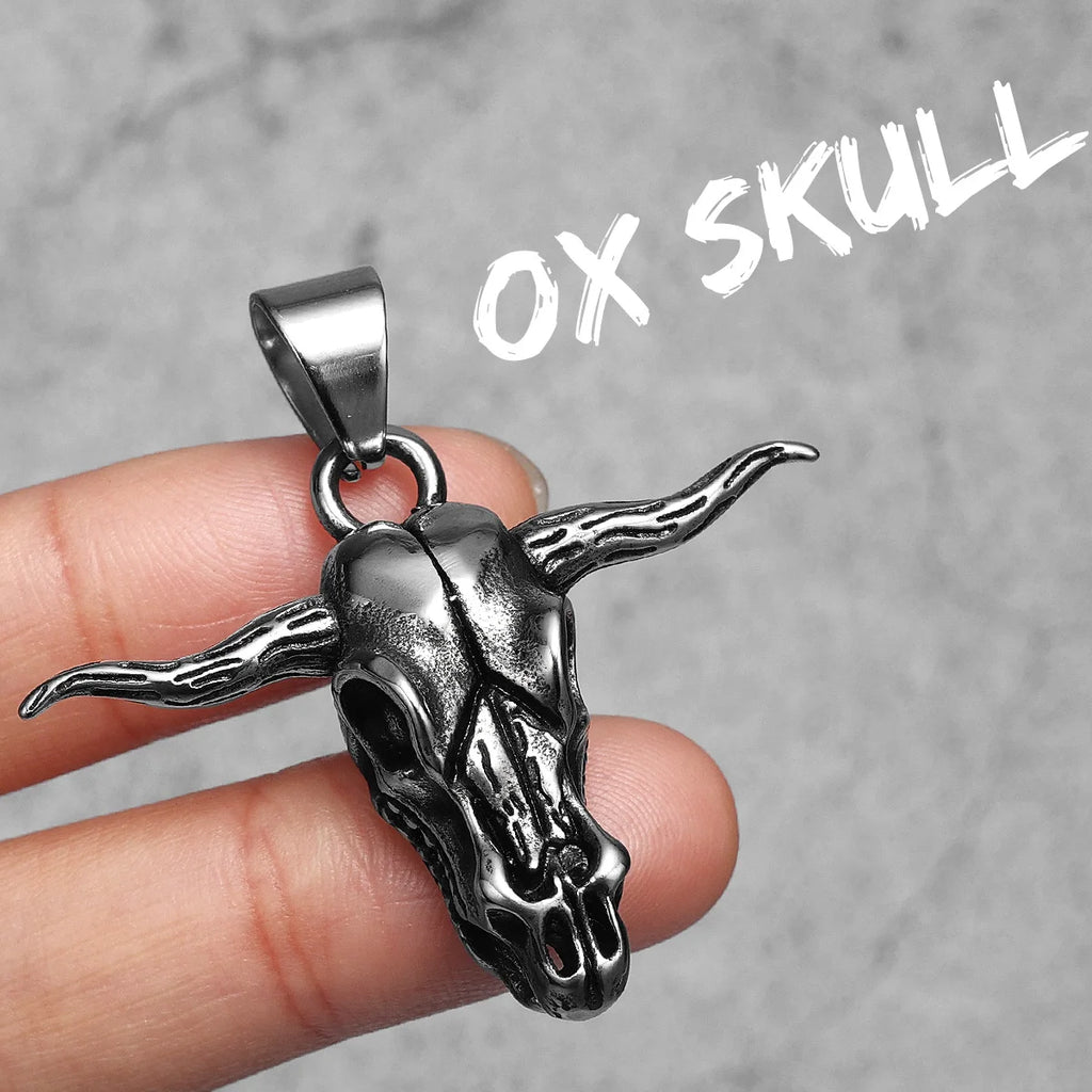 PENDRA Bull OX Skull Steel Necklace