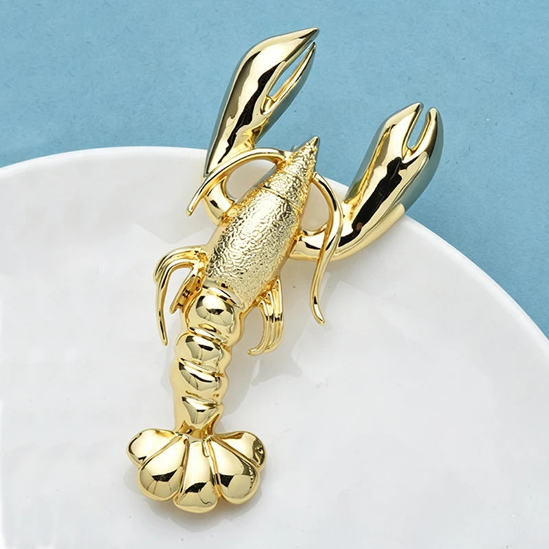PENDRA Crystal Lobster Rhinestone Animal Brooch