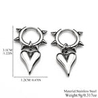Asymmetrical Heart Lightning Bolt Hoop Earrings Punk Gothic Chain Drop Earring Stainless Steel for Women Men Edgy Y2K Jewelry