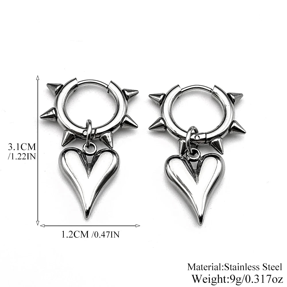 Asymmetrical Heart Lightning Bolt Hoop Earrings Punk Gothic Chain Drop Earring Stainless Steel for Women Men Edgy Y2K Jewelry