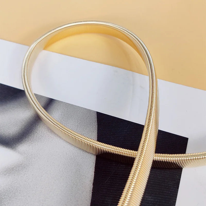 High-eng Luxury Desiner Women Rhinestone Flora Elastic Metal Chain Belt Female Golden Elegant Waist Belt For Dress Skirt Coat