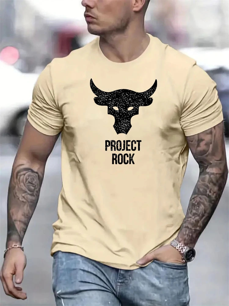 Summer Daily Casual Men's T-shirt Urban Fashion Men's Short-sleeved Outdoor Sports Fitness Training Tee Bull Print Men's T-shirt