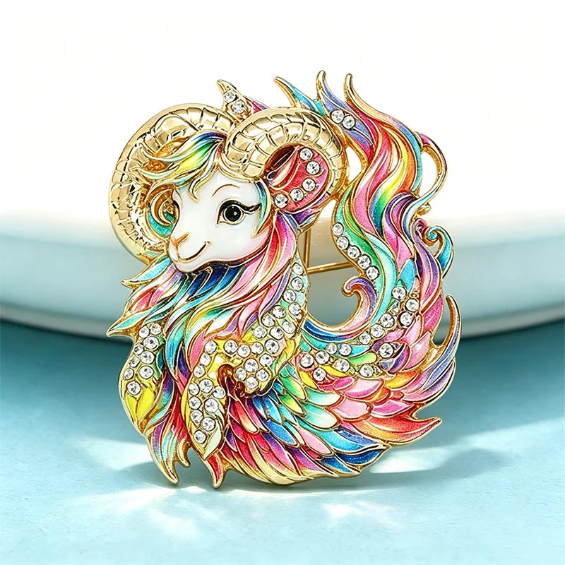 PENDRA Charm Rhinestone Goat Brooch