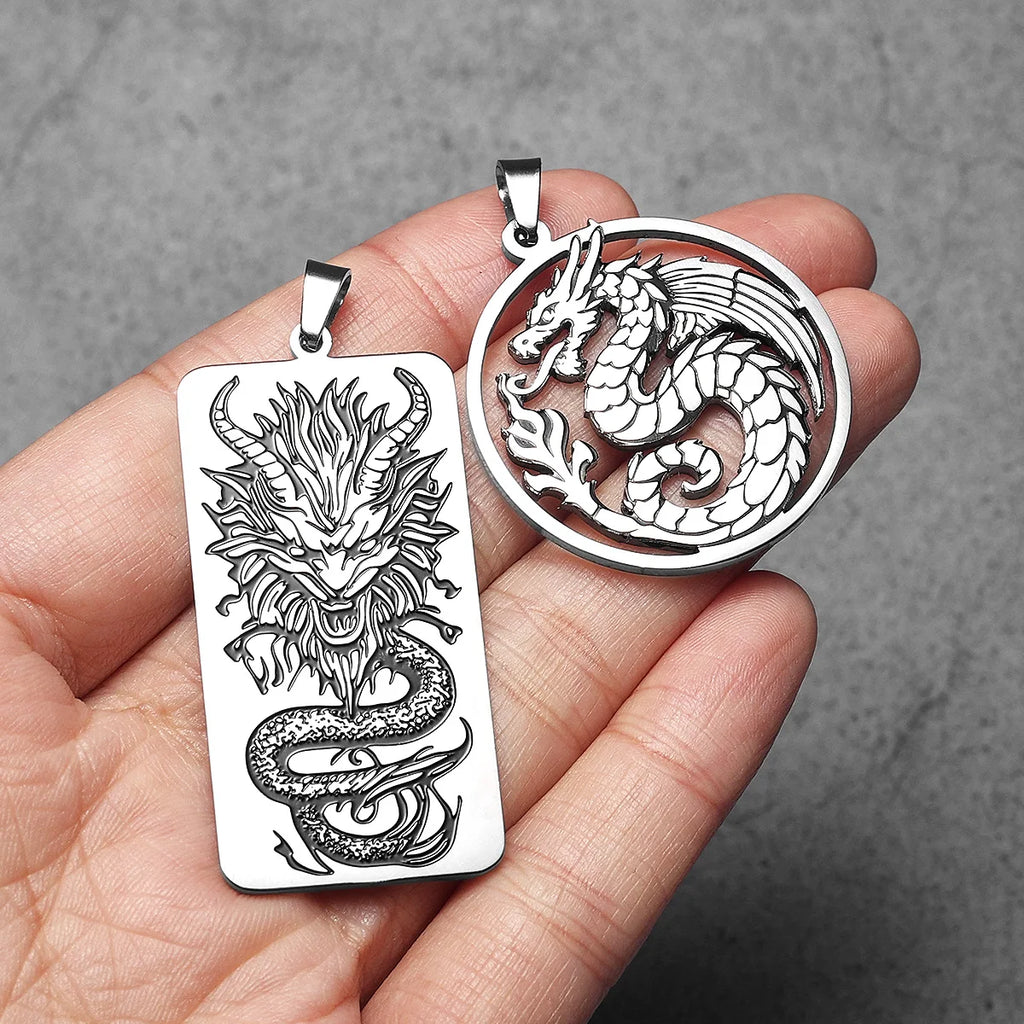 PENDRA Flying Dragon Sweater Steel Necklace