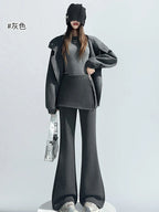 Fake two pieces fart curtain slightly flared pants women autumn winter high waisted buttons slimming floor hugging pants