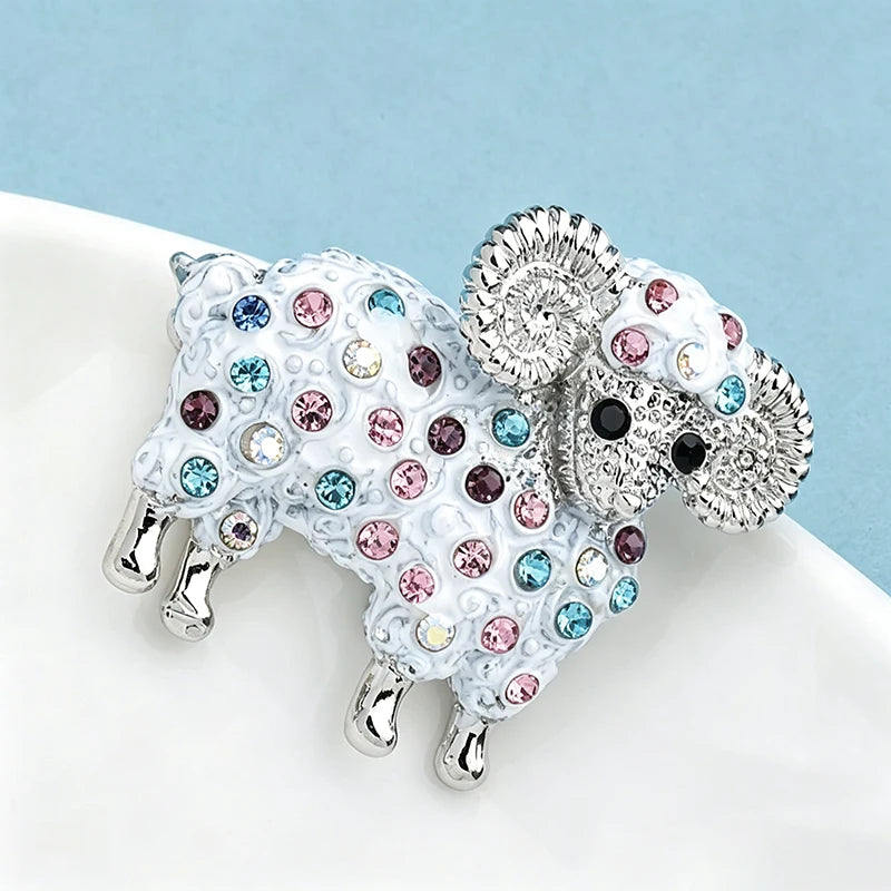 PENDRA Zodiacwool Multi-Color Rhinestone Goat Brooch