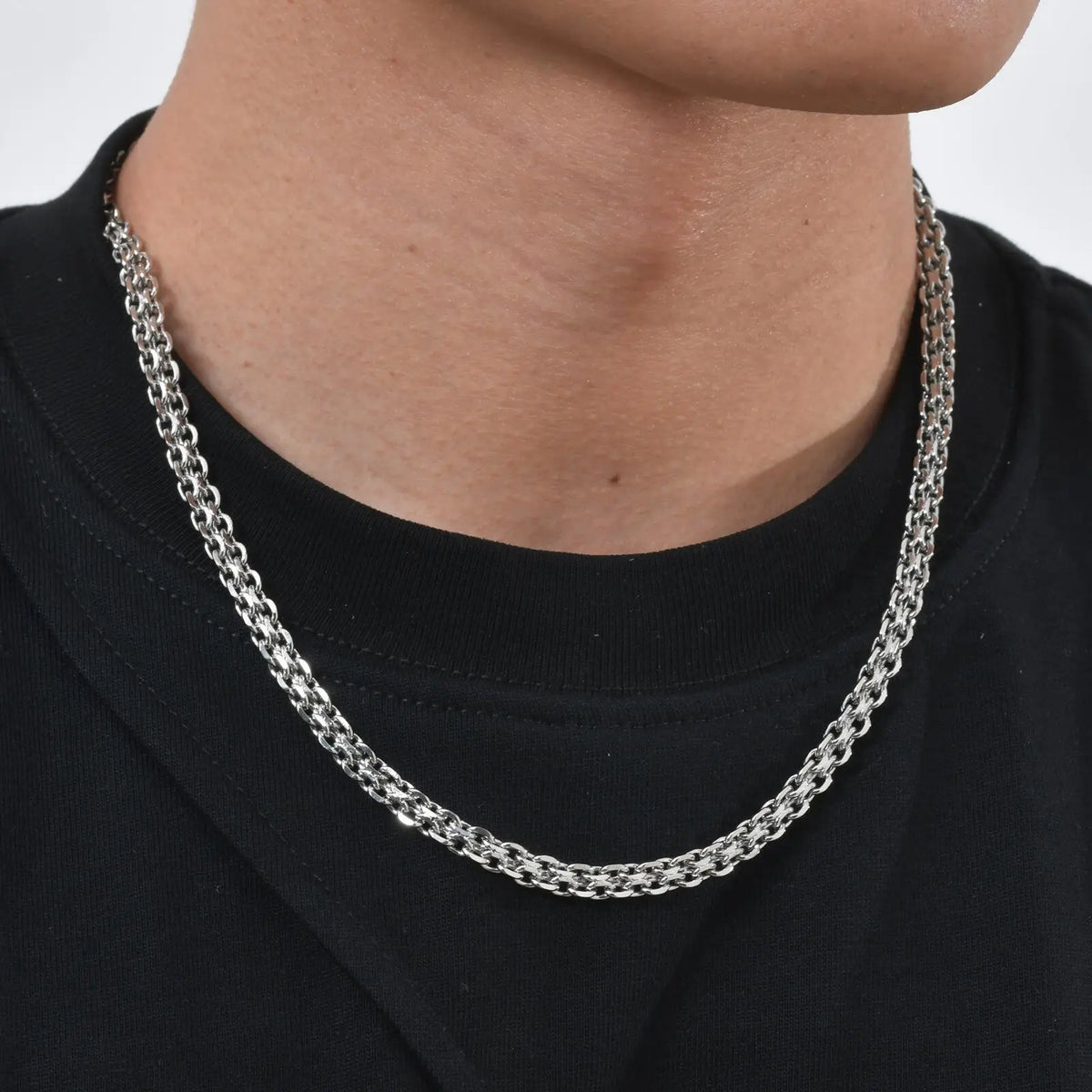 Minimalist Chain Links Necklaces for Men Boys,5MM Stainless Steel Double-Layer Rolo Links Collars,Classic Jewelry Gifts