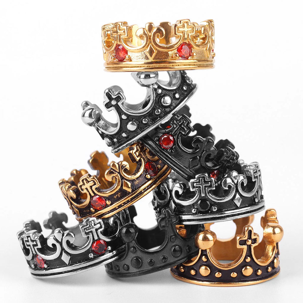 PENDRA Royal Crown Rhinestone Steel Ring