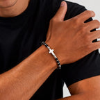 Trendy Men's Natural Stone Beaded Bracelet,Bohemian Cross Charms Chain Wristband,Jewelry Gift for Husband Dad Son