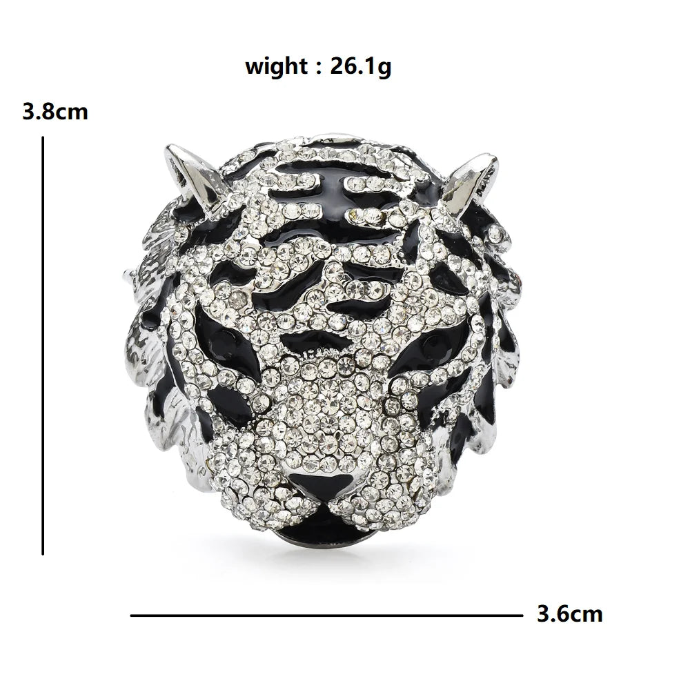 Wuli&baby Cool Charming Tiger Head Brooches 2-color Rhinestone Animal Brooch For Women Men Clothes Winter Pins Gifts