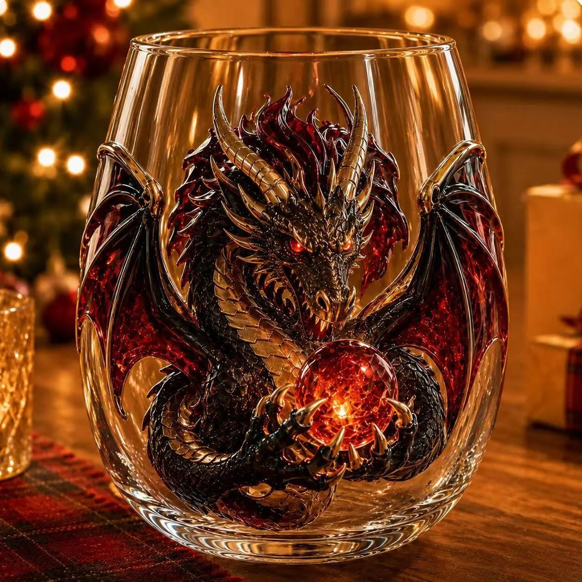 Mythical Green Dragon Whiskey Tumbler Cup Double‑Layer High Borosilicate Glass 3D Dragon Sculpture Drinking Glasses  Decoration