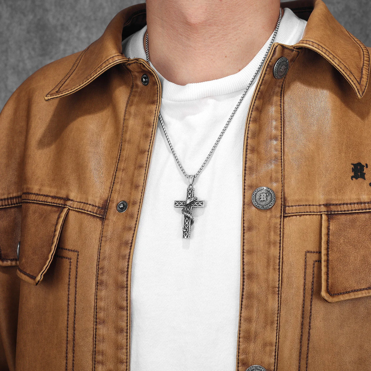 PENDRA Cross Snake Steel Necklace