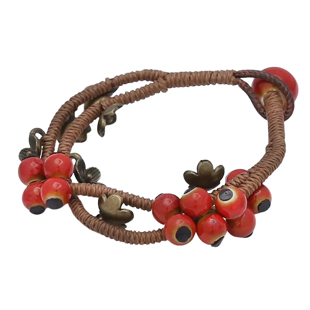 PENDRA Blue Mosaic Ceramic Adjustable Rope Bracelet