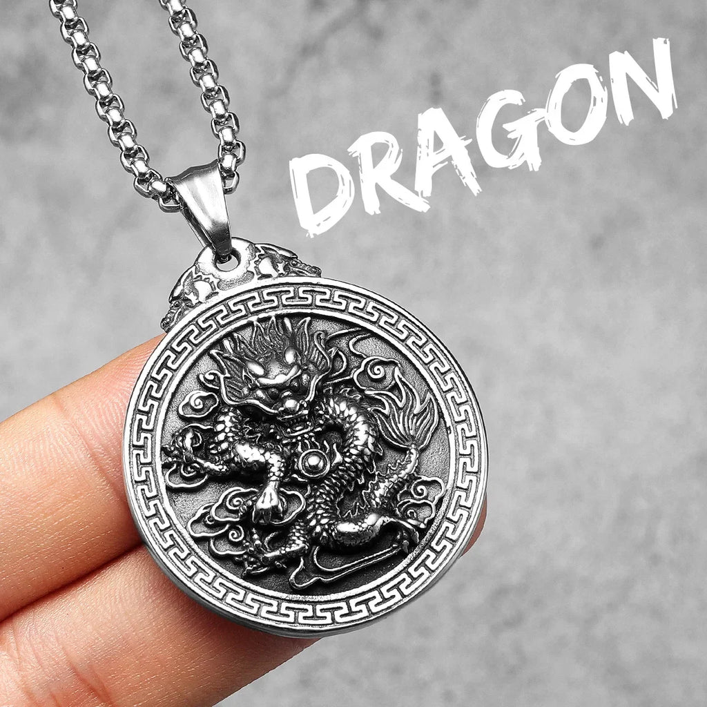 PENDRA Chinese Dragon Things Steel Necklace