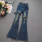 PENDRA Multi Pocket Flare Cargo Jeans