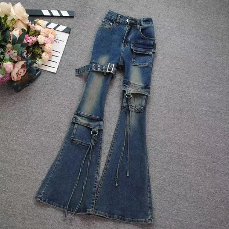 PENDRA Multi Pocket Flare Cargo Jeans