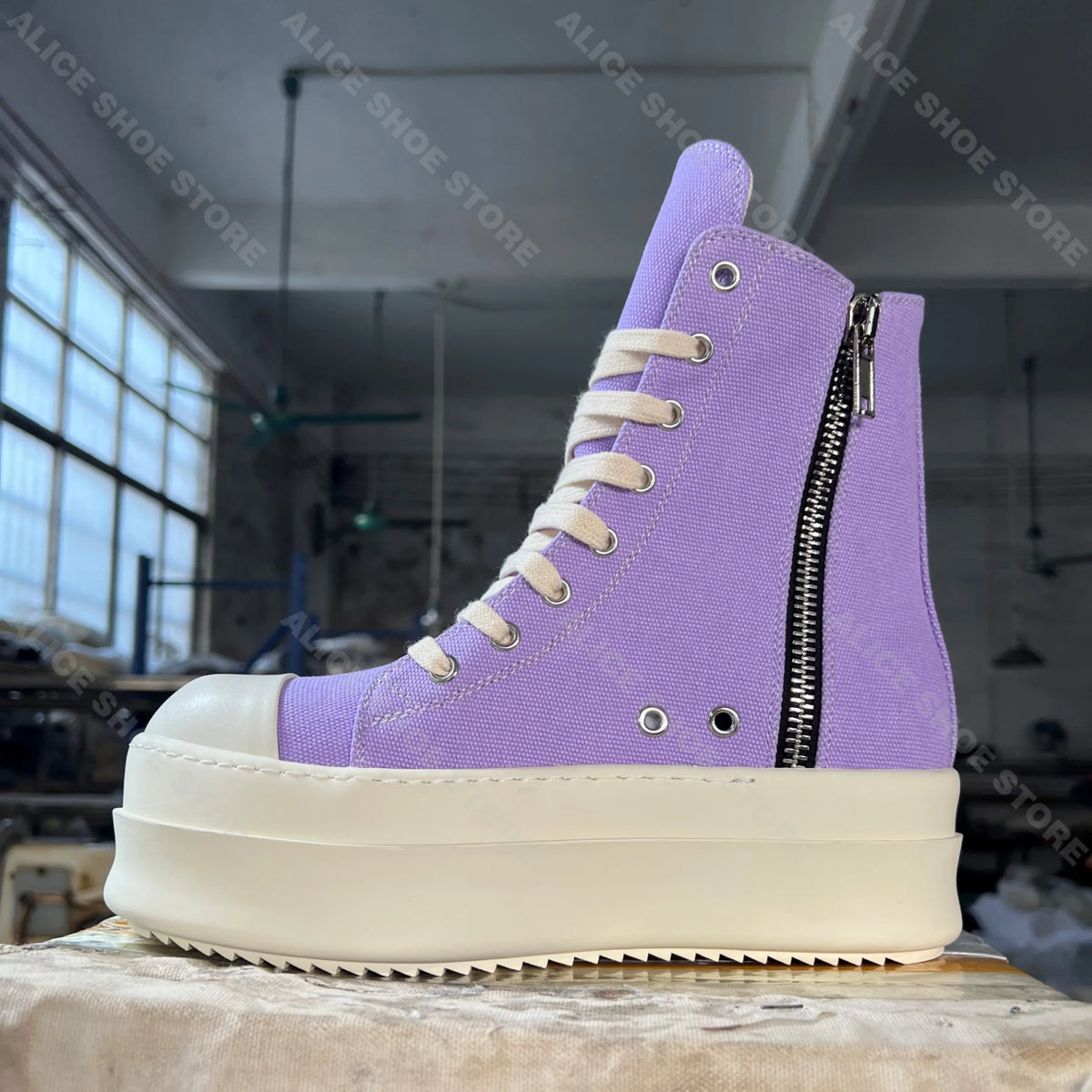 Luxury Flat Platform Women Shoe Canvas Royal Designer Lady Ankle Boot 6cm High Purple Zipper Dress Shoe Casual Flat Street Shoe