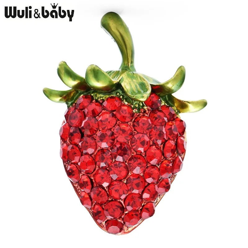 PENDRA Strawberrya Shining Rhinestone Strawberry Brooch