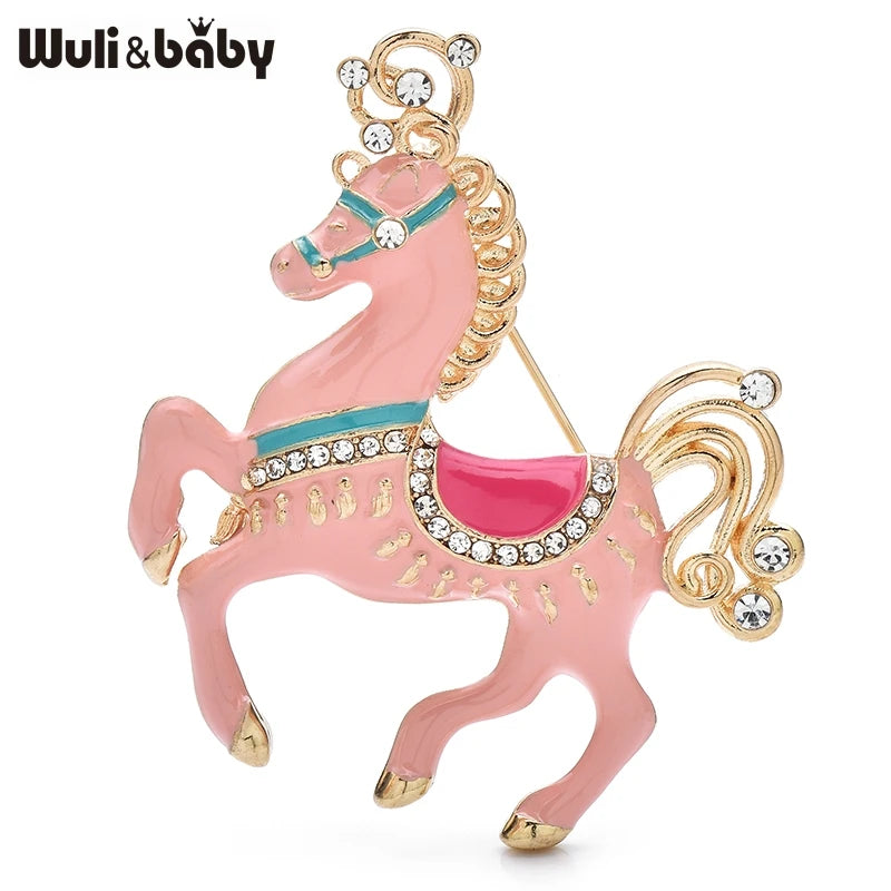 Wuli&baby 4 Colors Amusement Park Carousel Enamel Unicorn Horse Women Brooch Pins Gift Fashion Jewelry For Kid Bag Accessory