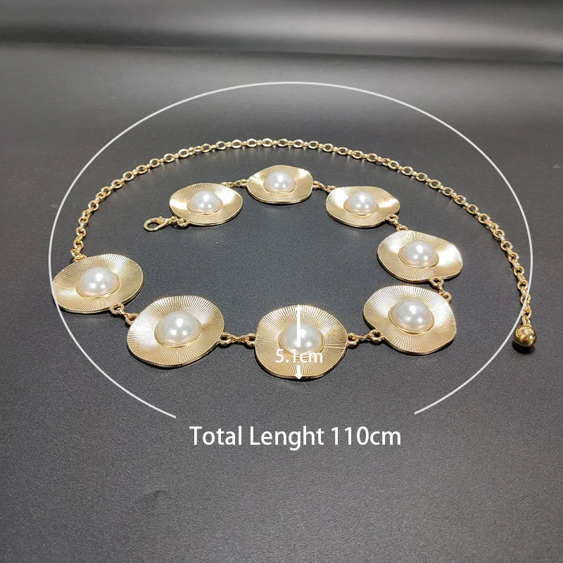 Luxury Designer Big Faux Pearls Chain Belt Female Elegant Belt For Women Dresses Jeans Waistband Exaggerated Body Accessories