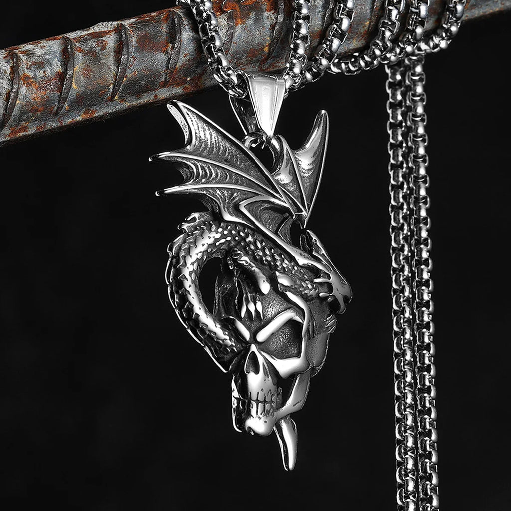 PENDRA Dragon Skull Steel Necklace