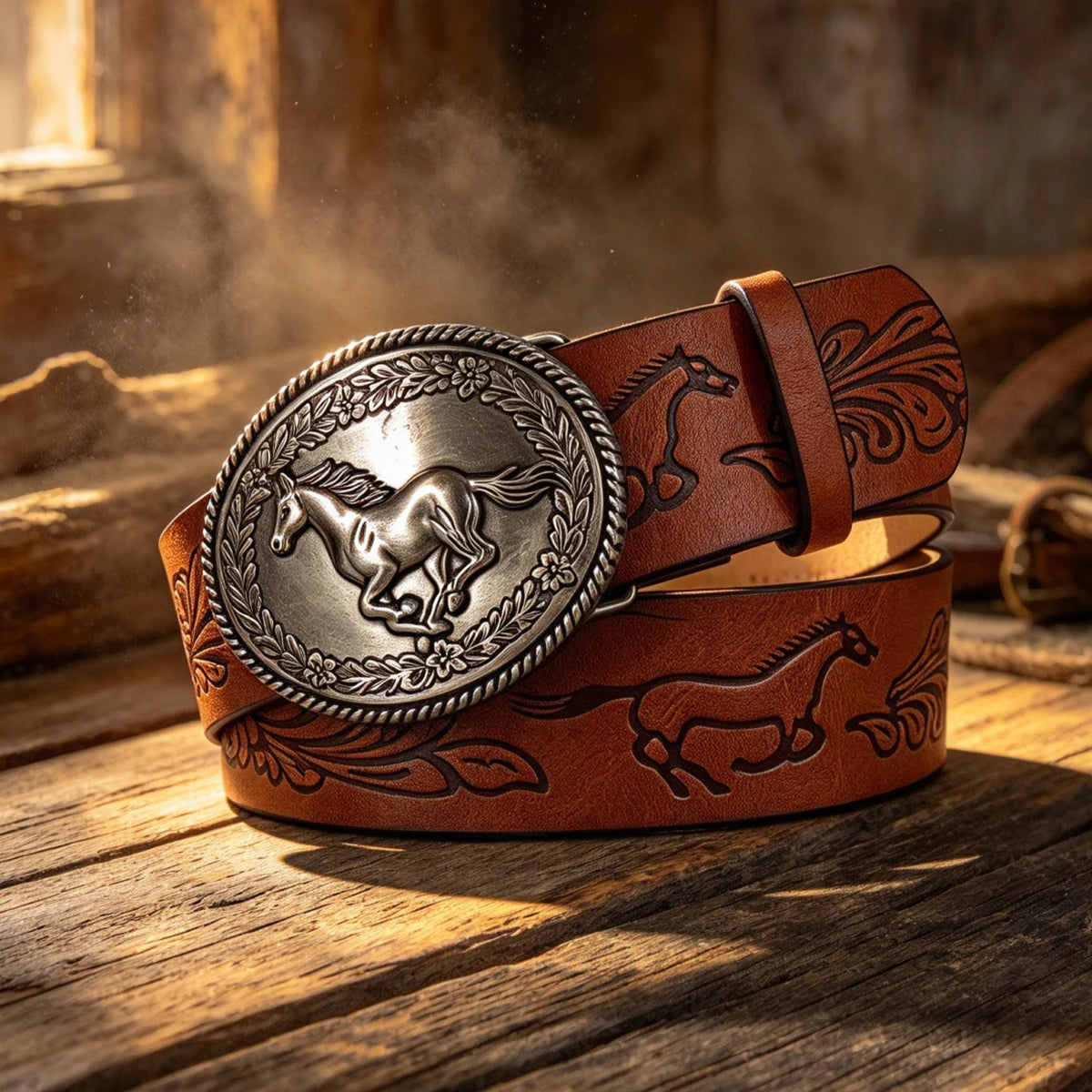 New Men's Western Cowboy Belt Horse Cool Handsome Brown PU BELT Material Embossed Design Women's Belt Retro Casual Waistband