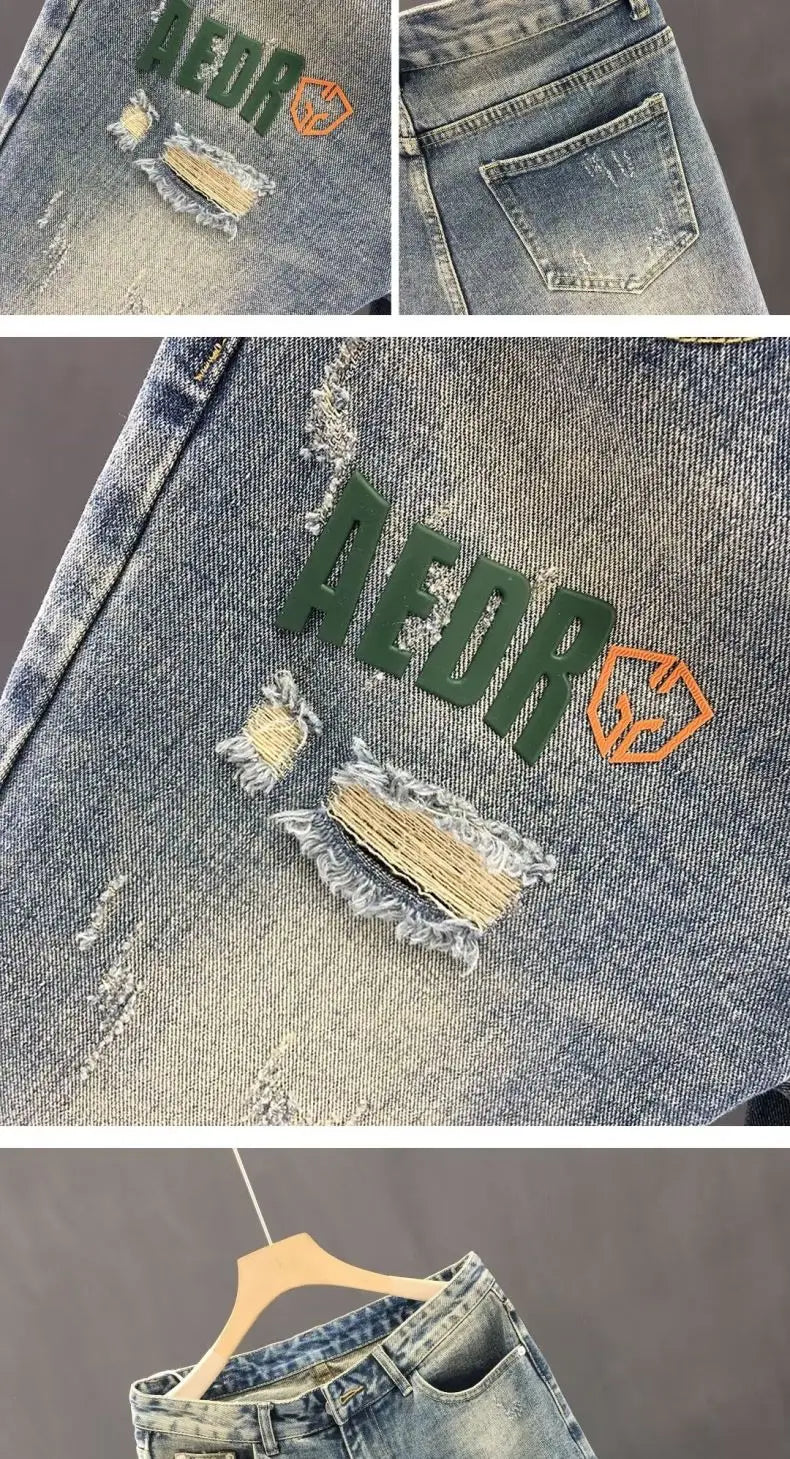 Summer Straight Ripped Shorts Trendy Thin Youth Casual Breeches Men's Fashion Handsome Denim Pants Clothes Man Short Jeans