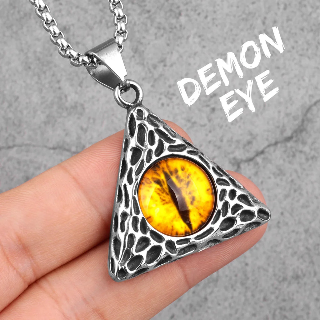 Demon Red Yellow Eye Long Men Necklaces Pendants Chain Punk for Boyfriend Male Stainless Steel Jewelry Creativity Gift Wholesale