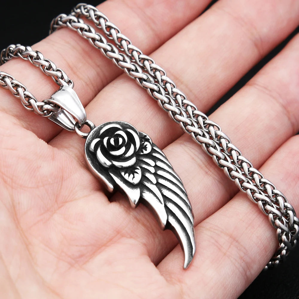 PENDRA Roseangel Gothic Rose Angel Wing Necklace