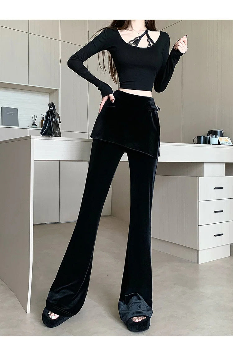PENDRA Black Velvet Micro Pants