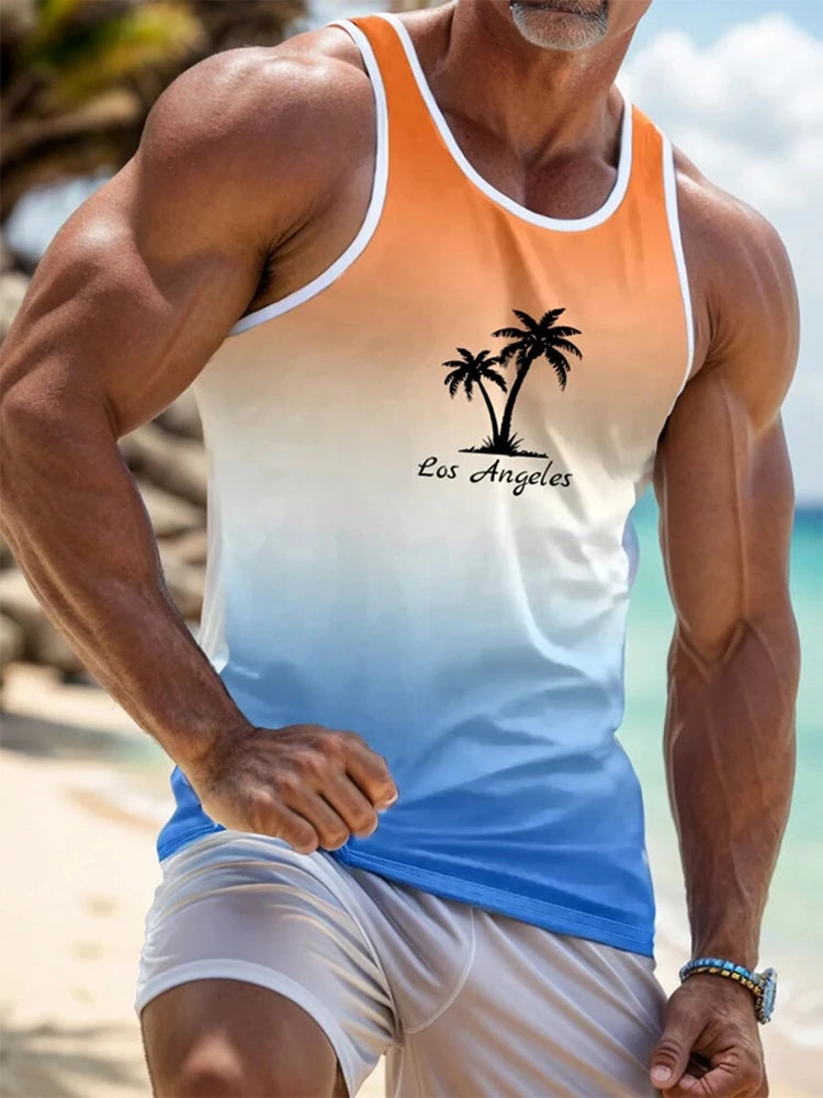 PENDRA Sleeveless Hawaiian Crew Neck Tank Beach Tank Top