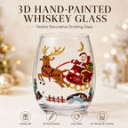 Hand Painted Christmas Whiskey Glass Santa Reindeer Snowman Tree Decorative Drinking Cup Holiday Party Barware