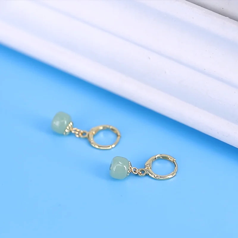 VENTFILLE 925 Silver Gold Color Hetian Jade Earrings for Women Girls Festival Gift Green Round Jewelry Dropshipping Wholesale