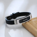 Silicone Bracelet Gift for Dad Husband Him,Waterproof Stainless Steel Bar Adjustbale Wristband,Father's Day Gift
