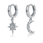 VENTFILLE 925 Sterling Silver CZ Star Moon Asymmetric Hoop Earrings for Women Girls Gold Silver Color Party Jewelry Gifts