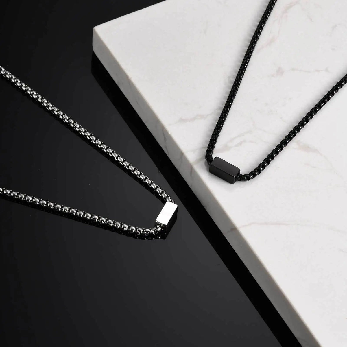 Free Custom Necklace for Men Boys,Personalized Names Words Stainless Steel Square Box Chain Collar Gift
