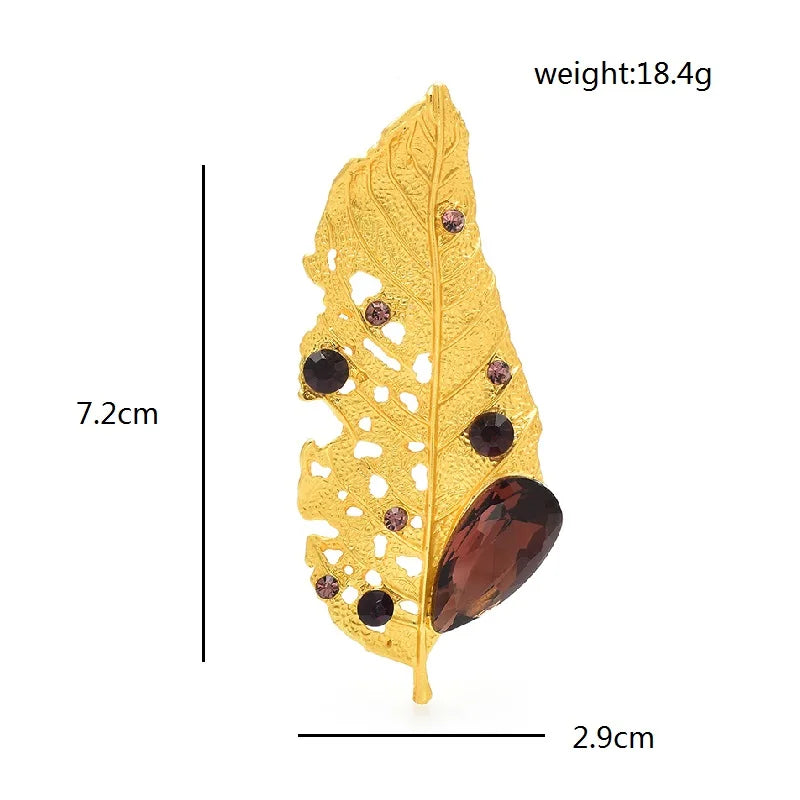 PENDRA Aurelia Crystal Golden Leaf Brooch