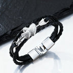 Arrow Piercing Heart Leather Bracelet for Men,Trendy Black PU Woven 3 Layers Bracelet,Gift for Husband Boyfriend