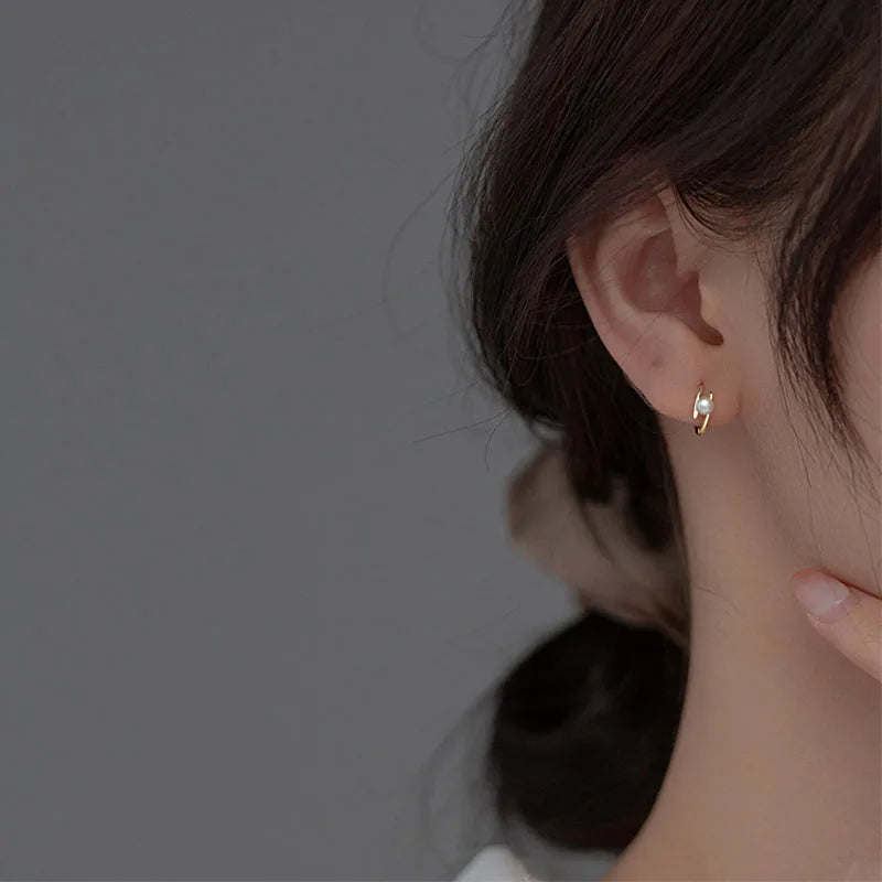 VENTFILLE 925 Stamp Gold Silver Color Pearl Earring For Women Girl Double Layer Curve Offic Jewelry Birthday Gift Dropshipping